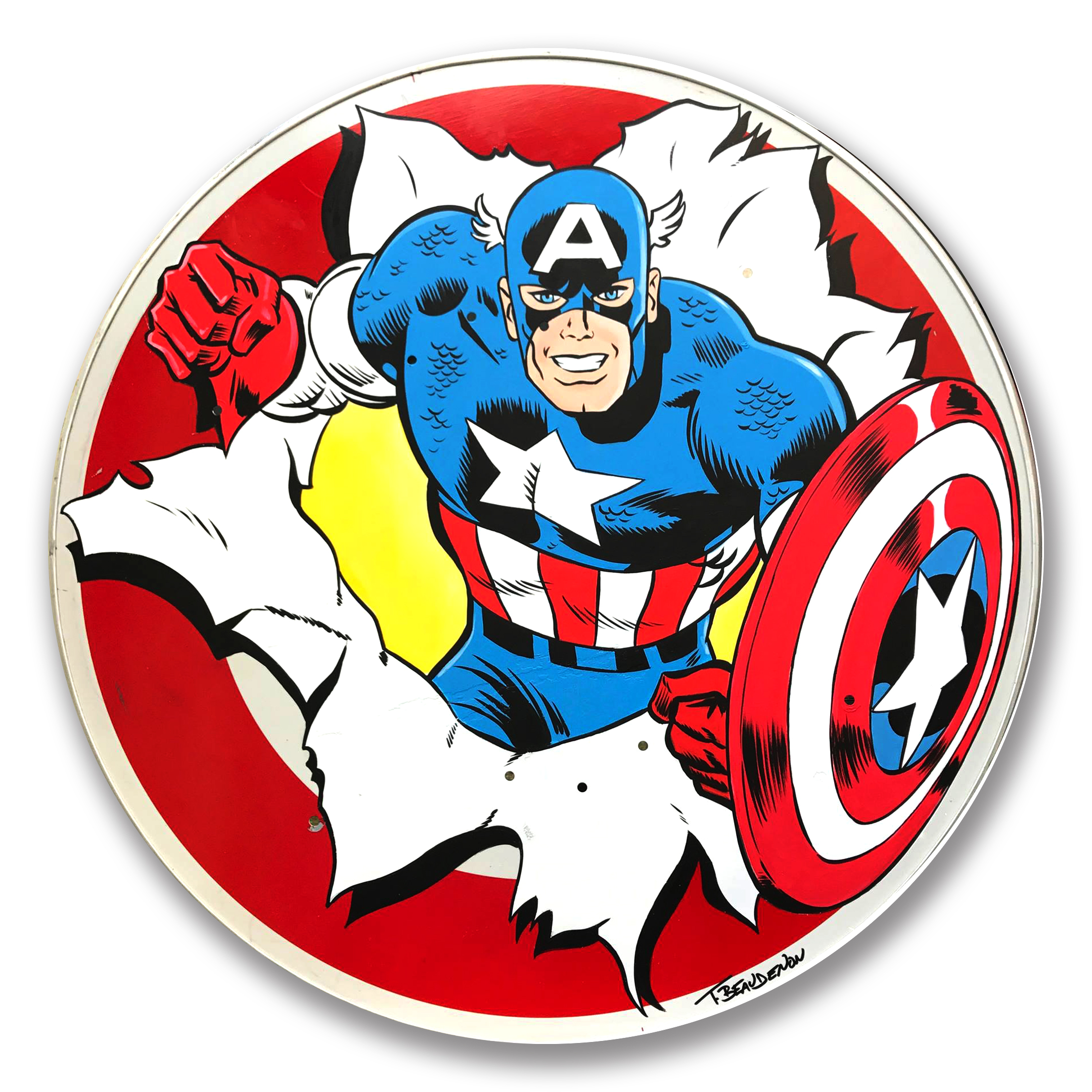 Arteido - Thierry Beaudenon - Peinture - Panneau Signalisation - Captain America 5 - Rond