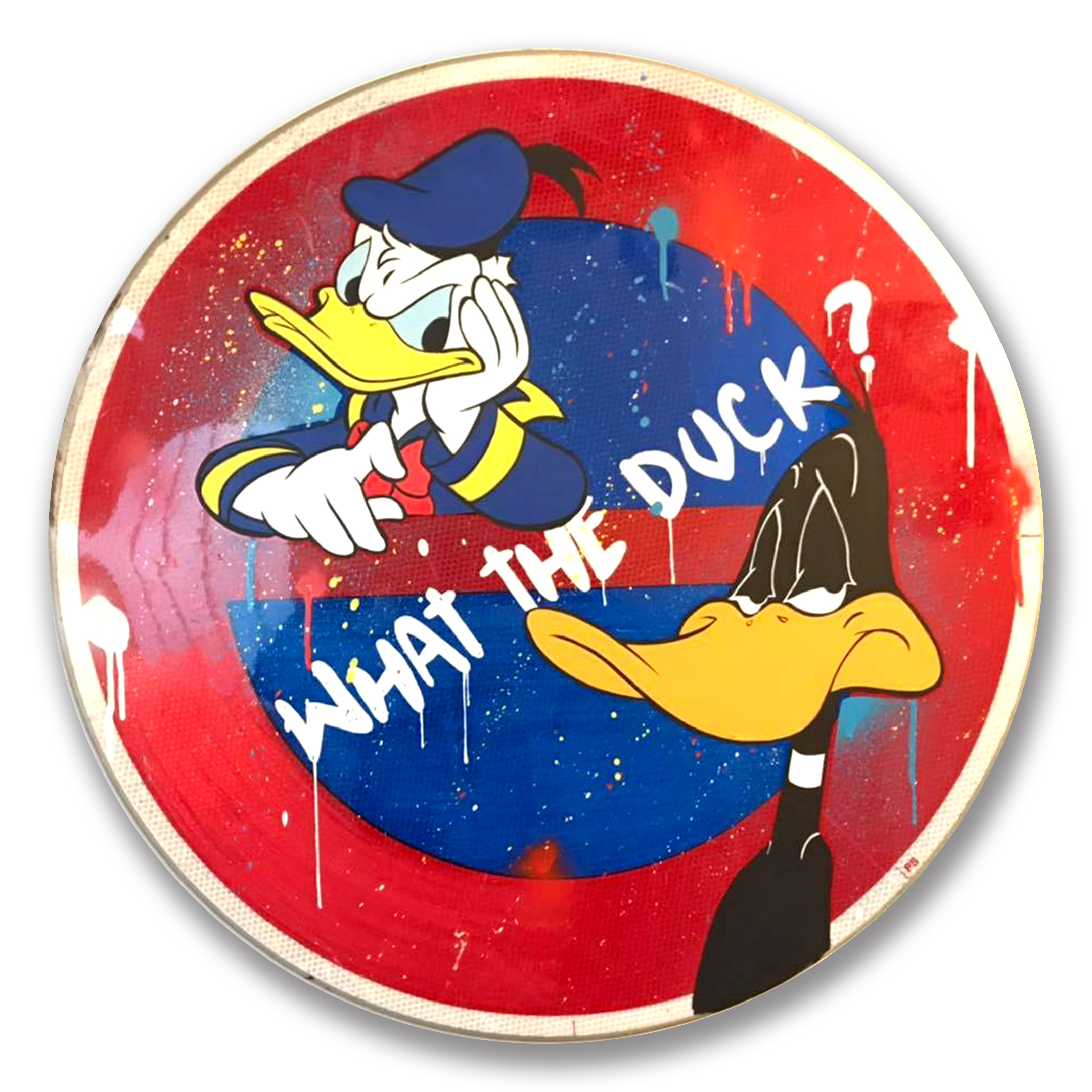 Arteido - Thierry Beaudenon - Peinture - Panneau Signalisation - Donald Duck 1 Daffy Duck 4 - Rond