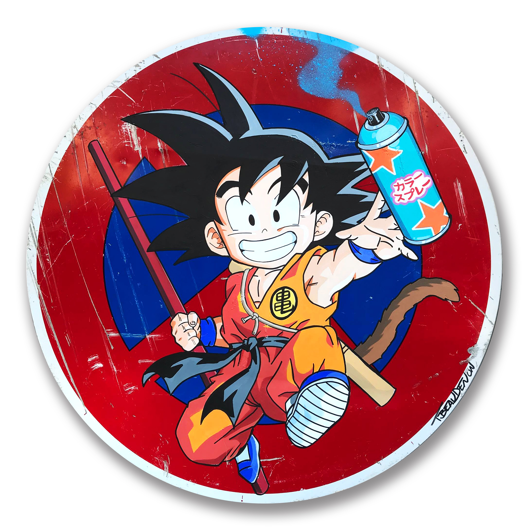 Arteido - Thierry Beaudenon - Peinture - Panneau Signalisation - Dragon Ball 5 Son Goku - Rond